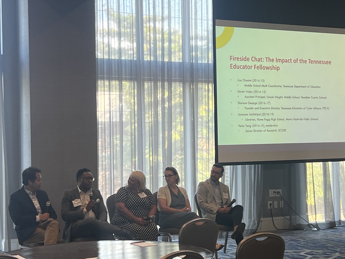 This weekend SCORE hosted rockstar teachers from across the state in a convening of alumni of the Tennessee Educator Fellowship. Thank you to our panel <a href="/asmithfield/">Amanda Smithfield</a> @diaresegeorge <a href="/lisadchoate/">Lisa Choate</a> @derekvoiles for sharing insights for fellow ed. advocates during the fireside chat!