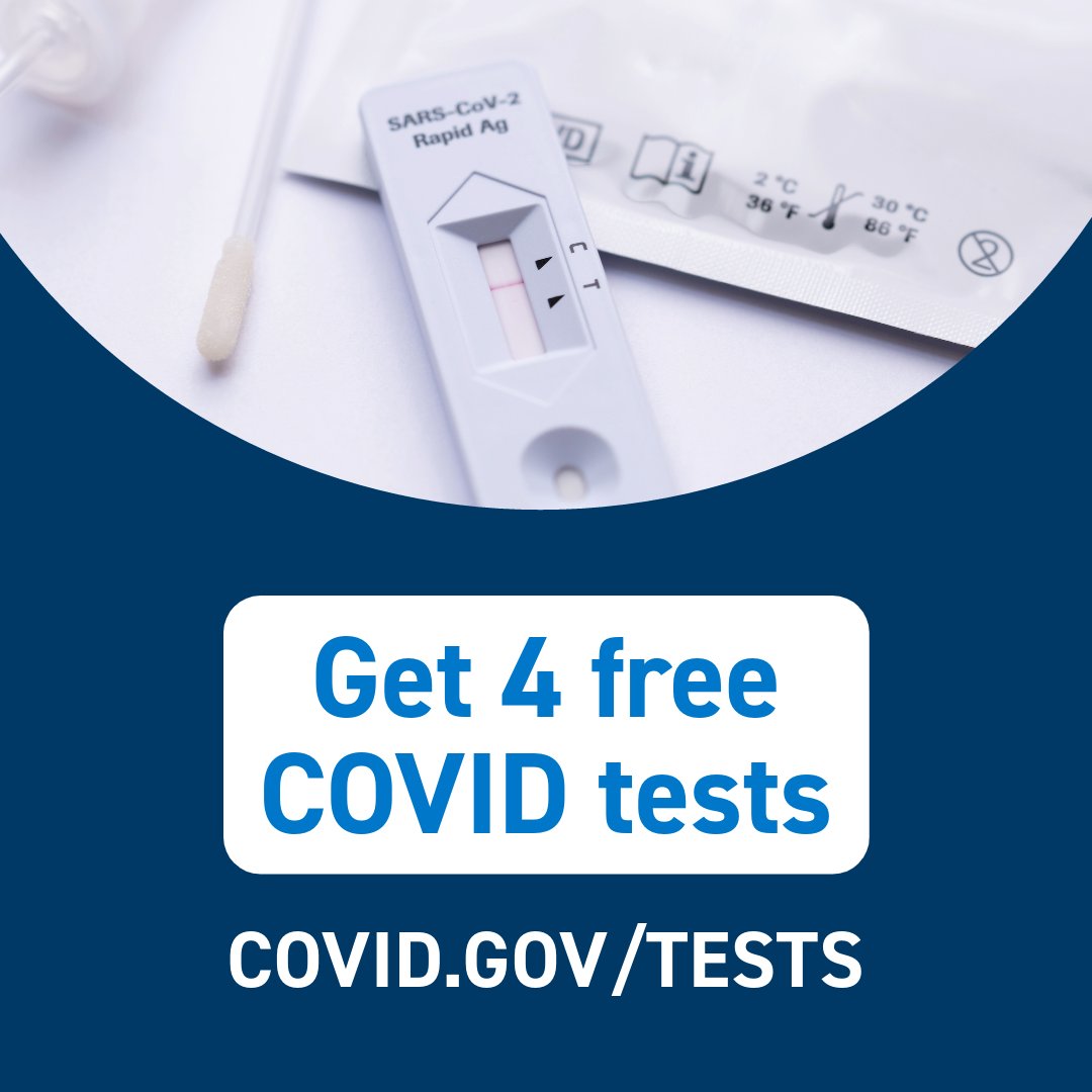 Free COVID-19 tests are back! Every U.S. household is eligible to order 4 at-home tests. Order yours today at covid.gov/tests.