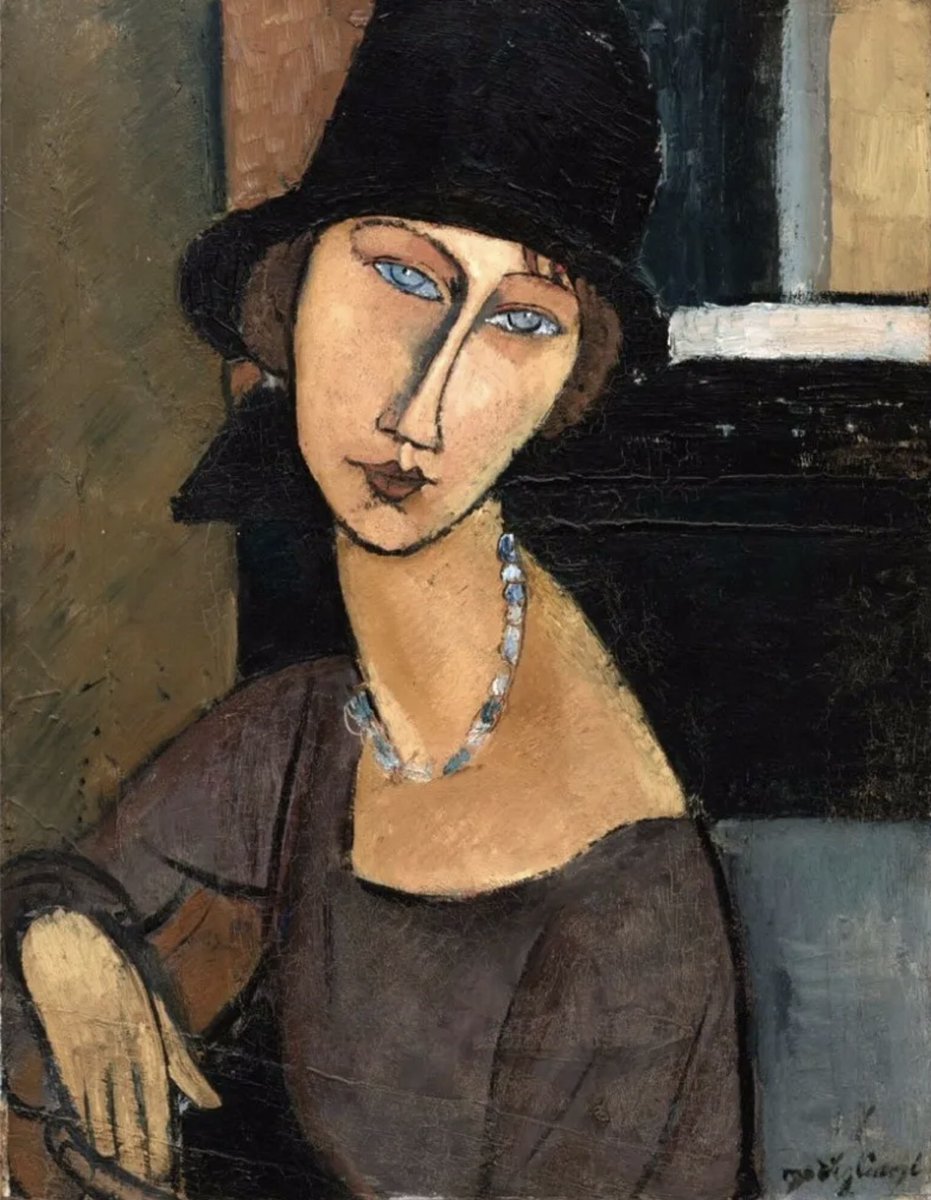franch_laura's tweet photo. Jeanne Hébuterne, pintora, amante y musa de Modigliani, pasará a la posteridad por su trágica historia de amor con el artista italiano… pero lo que no es tan sabido es que parece que casi solo en los retratos que Amadeo le hizo a Jeanne, pintó el iris en sus bellos ojos azules. https://t.co/DUusgD69DP
