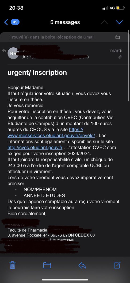 Clar_roche's tweet image. Je suis absolument OUTRÉE. La fac me demande 343€ d’inscription car j’ai passé ma thèse le 1er septembre, et donc que j’ai entamé une nouvelle année scolaire.

J’ai passé exactement 1h15 dans l’enceinte de la fac et n’y remettrai pas les pieds de l’année.  1/5