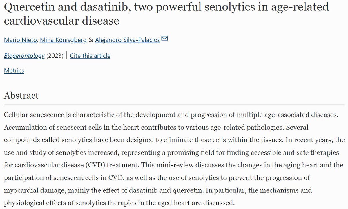 Quercetin and dasatinib, two powerful senolytics in age-related cardiovascular disease

link.springer.com/article/10.100…