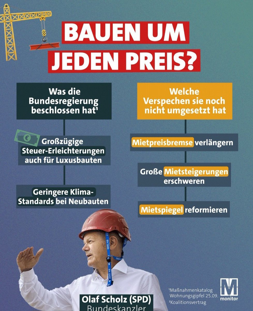 Bilanz zum #Wohngipfel:

Der Bausektor ist einer der größten CO2-Emittenten 
➡️ Klimaschutz 🚫⛔️

50 % der Deutschen sind MieterInnen
➡️ MieterInnenschutz 🚫⛔️