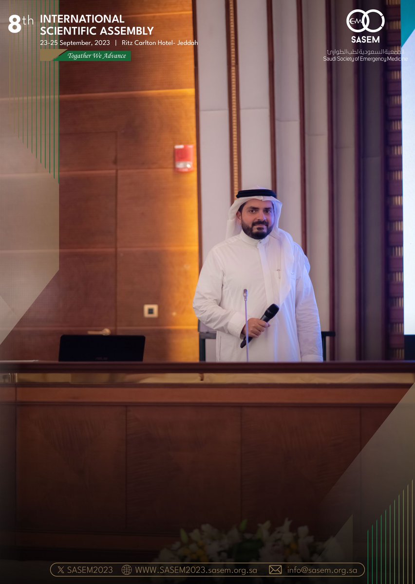 🚨 Dr. Loai Alsulaimani is presenting Artificial Intelligence in Disaster Medicine. “ There are endless possibilities with AI, adapt to it, use it, develop it, and work around it “ @doctorloay #SASEM2023 #TogetherWeAdvance