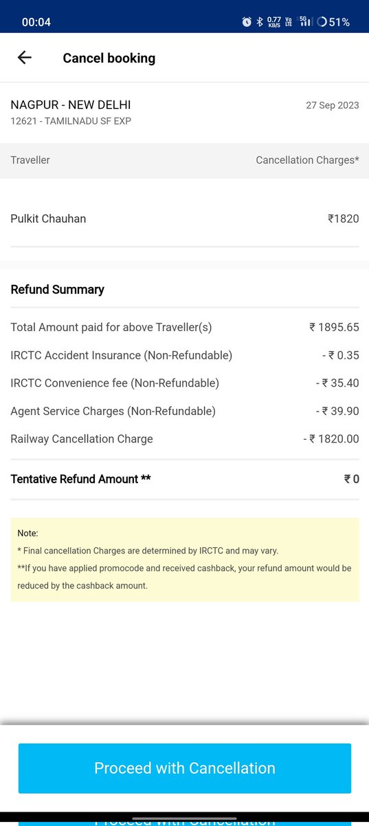 Briar_Pulkit's tweet photo. #Paytm par train booking cancel karne par apko diya ja rha hai ₹0/- refund. Vo bhi 48 hours pehle. 
#IRCTC worst system and mili bhagat authorised partner with #Paytm 
#fraudpaytm #fraudirctc #worstrailwaysytem #paytmworstgateway
#boycottpaytm https://t.co/a4d0Cx1O9L