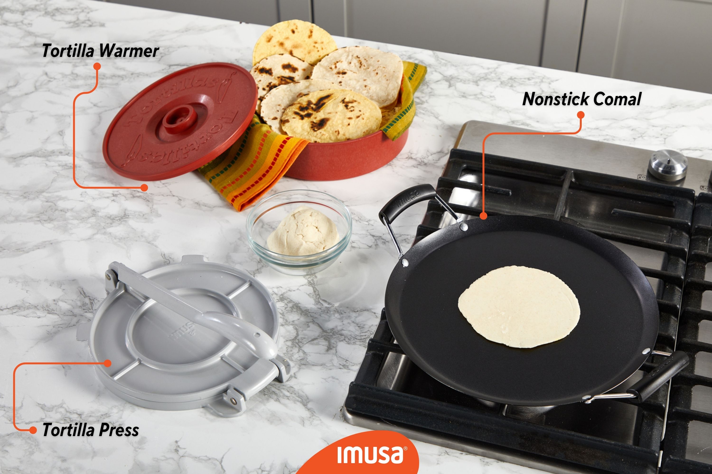 Imusa Non Stick Griddle Comal with Soft Touch Handle, Black, 12
