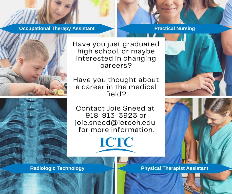 Indian Capital Tech (@ictc_tech) on Twitter photo ICTC can get you on your way to a new career in healthcare. Contact Joie Sneed at 918-913-3923 or Joie.sneed@ictech.edu for more information.
#ictctech #ictech #ICTC #indiancapitaltechnologycenter #CareersStartHere #hireictcgrads #healthcare #healthcareworkers ICTC can get you on your way to a new career in healthcare. Contact Joie Sneed at 918-913-3923 or Joie.sneed@ictech.edu for more information.
#ictctech #ictech #ICTC #indiancapitaltechnologycenter #CareersStartHere #hireictcgrads #healthcare #healthcareworkers