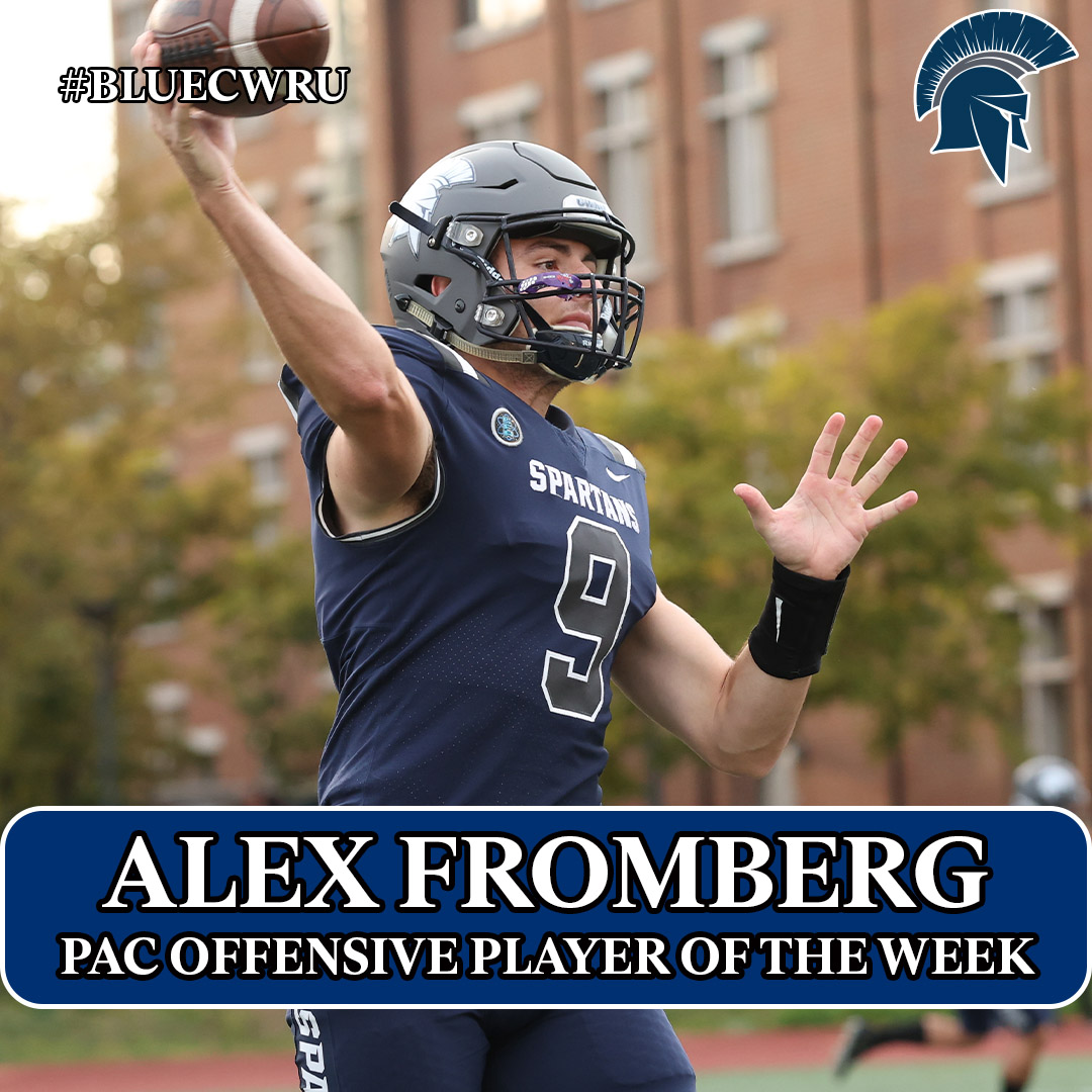 Alex Fromberg was named the PAC Offensive Player of the Week after recording:
🏈 5 Touchdowns (3 passing, two rushing)
🏈 Career-high 295 passing yards
🏈 Career-high 96 rushing yards
🏈 42-7 CWRU win!

#CWRU #BlueCWRU