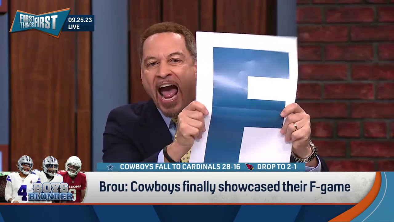 First Things First on X: ""F-GAME! The Cowboys brought their F-game to  Arizona!!" 😅 — @Chris_Broussard puts a grade on Dallas' performance after  their 28-16 loss to the Cardinals: https://t.co/1a9yXcgfIW" / X