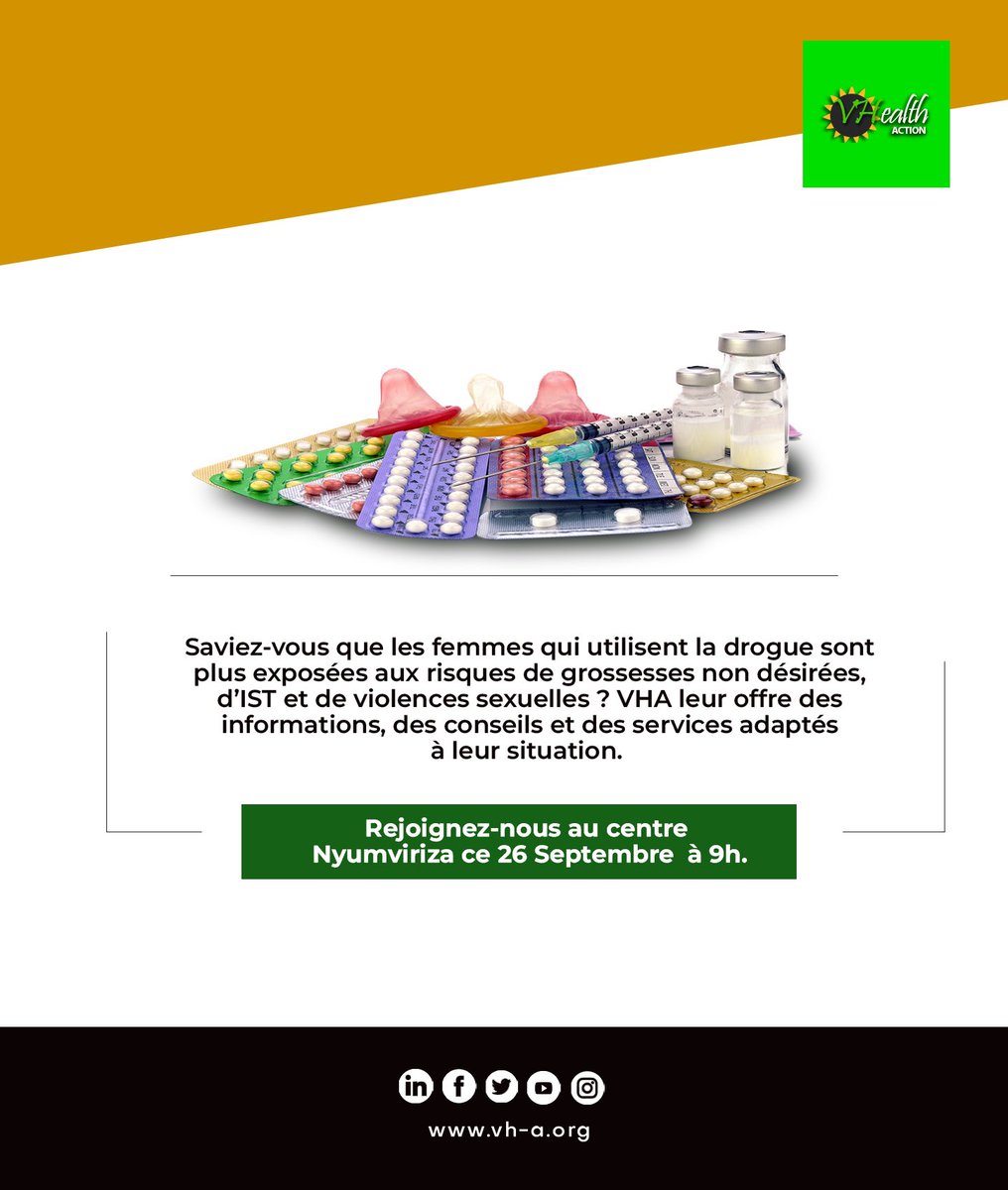vh_action's tweet photo. Au Centre Nyumviriza, nous offrons des services de contraception auprès des femmes qui utilisent la drogue. Ensemble célébrons la journée du 26 septembre en offrant des soins appropriés aux #PWDs 
#suppordontpunish #contraceptive
@expertisefrance @EF_LINITIATIVE @franceauburundi https://t.co/zQ0OwBU5U6