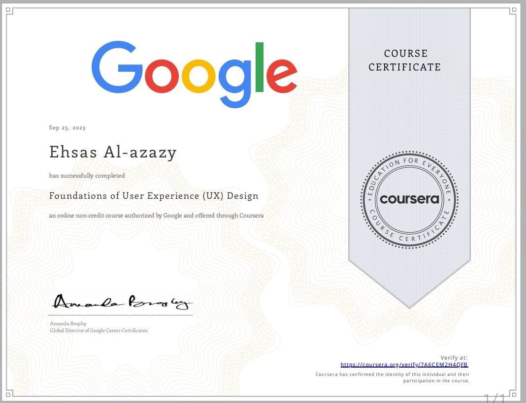 ehsass_eliass's tweet photo. I’m happy to share that I’ve obtained a new certification: Foundations of User Experience (UX) Design from Coursera! https://t.co/8YBifZmn3C