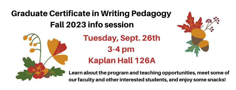 Happening tomorrow (9/26) at 3pm PT in Kaplan 126A. Open to all Grad students, the certificate provides opportunities in all fields of studies to enhance their teaching abilities, theoretical knowledge of language and composition pedagogy, and job market potential!
