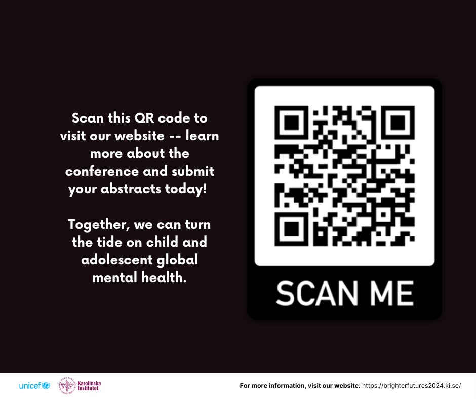 Join us at the <a href="/karolinskainst/">Karolinska Institutet</a> – <a href="/UNICEF/">UNICEF</a> Joint Conference on Global Child and Adolescent Mental Health in Stockholm, Sweden, on May 15-16, 2024. Abstract submissions open until October 20, 2023. Learn more at brighterfutures2024.ki.se #MentalHealth #BrighterFutures2024