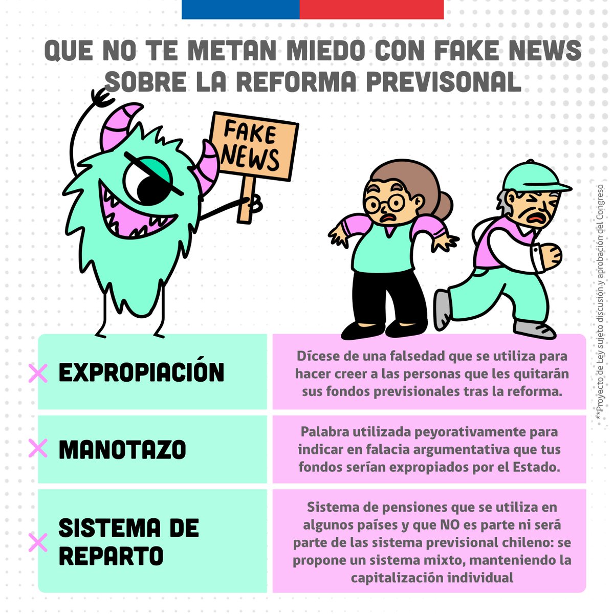 ¡No te dejes engañar por falsedades! La propuesta de reforma por #MejoresPensiones mantendrá el ahorro individual, los fondos seguirán siendo tuyos, y nadie, absolutamente nadie te los expropiará.  

✅El principal objetivo de la reforma, es que con una parte de la nueva…