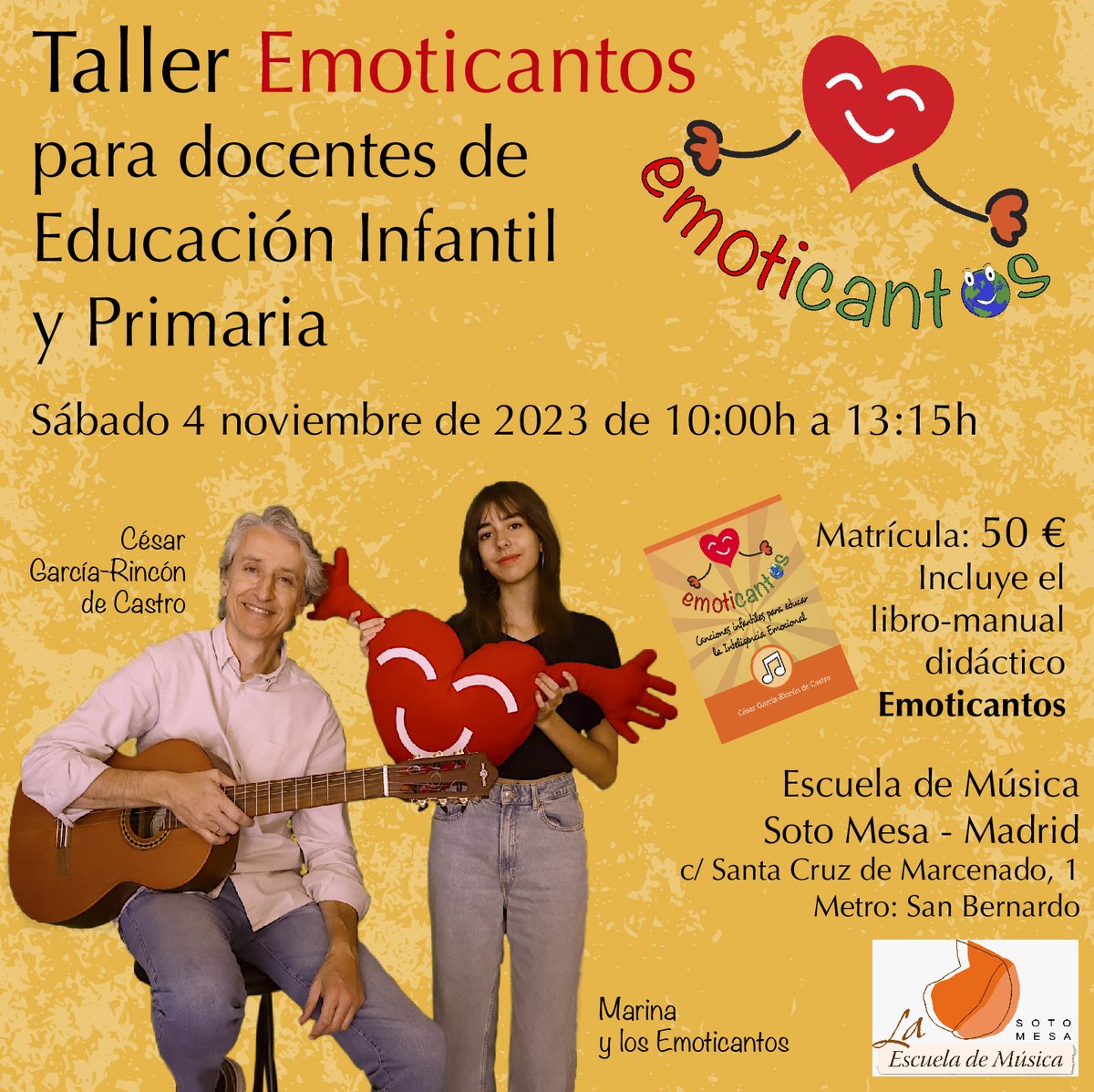 EducAutor's tweet photo. Muy feliz de lanzar el taller abierto #Emoticantos en Madrid, con #MarinaylosEmoticantos para profesorado, educadores, monitores y animadores de tiempo libre, alumnado de grados de educación infantil y primaria #EducaciónEmocional #InteligenciaEmocional https://t.co/BCcwWMIT38 https://t.co/bGYzPv7oLt