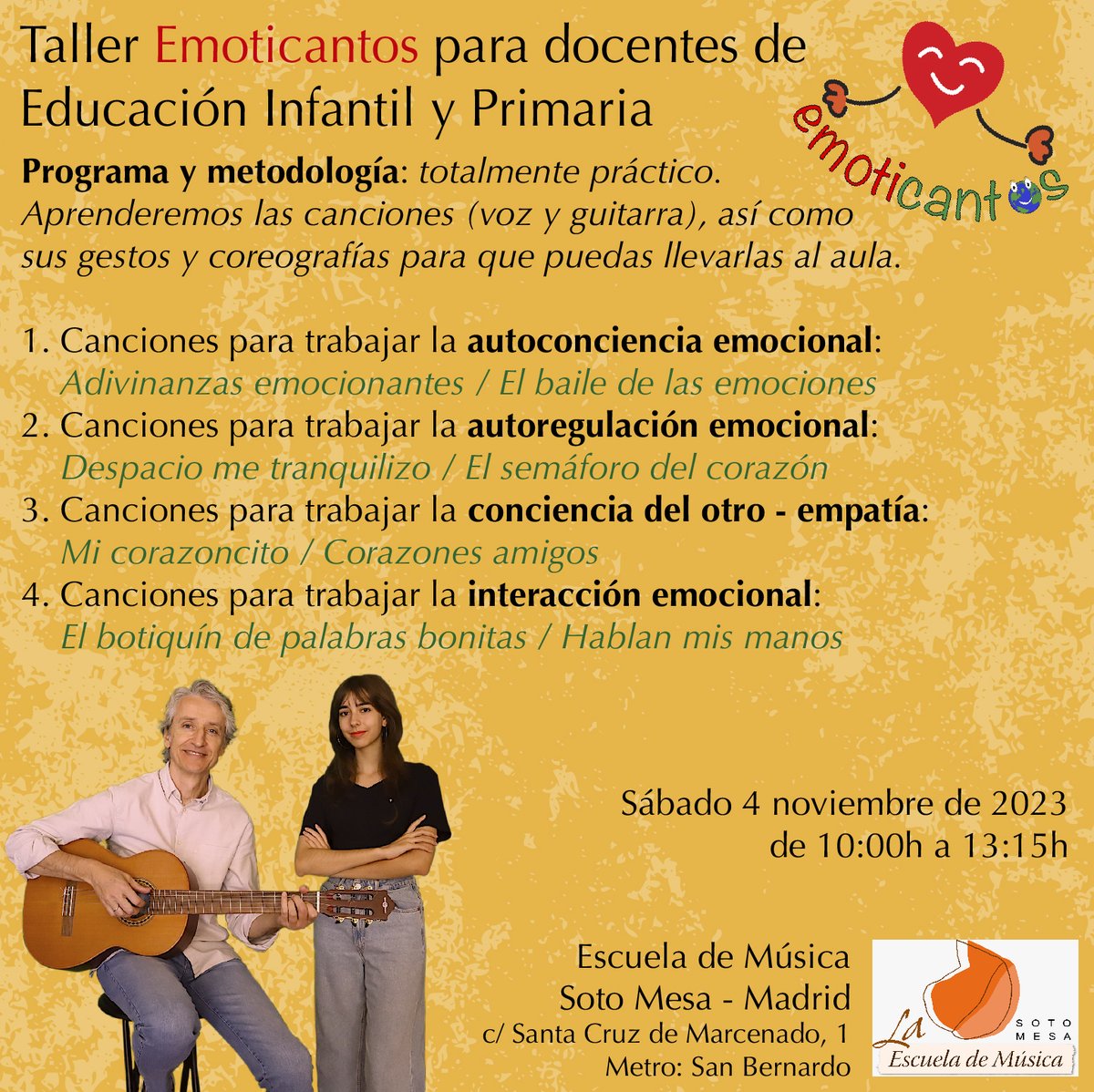 EducAutor's tweet photo. Muy feliz de lanzar el taller abierto #Emoticantos en Madrid, con #MarinaylosEmoticantos para profesorado, educadores, monitores y animadores de tiempo libre, alumnado de grados de educación infantil y primaria #EducaciónEmocional #InteligenciaEmocional https://t.co/BCcwWMIT38 https://t.co/bGYzPv7oLt