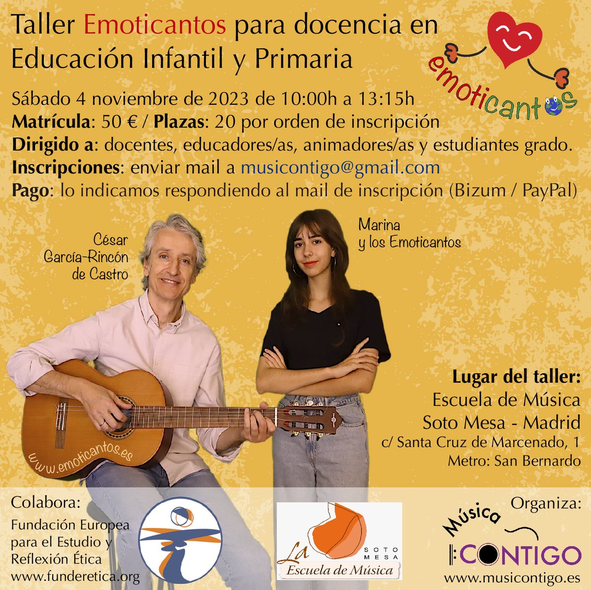 Muy feliz de lanzar el taller abierto #Emoticantos en Madrid, con #MarinaylosEmoticantos para profesorado, educadores, monitores y animadores de tiempo libre, alumnado de grados de educación infantil y primaria #EducaciónEmocional #InteligenciaEmocional emoticantos.es/2023/09/lanzam…