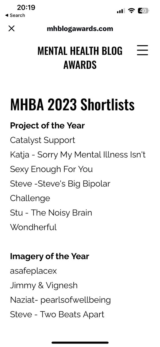 We are nominated for the ‘Imagery of the year’ award!!! <a href="/GarberJimmy/">Melville Jimmy Garber II</a> <a href="/MHBlogAwards/">Mental Health Blog Awards</a> Thank you so much 🙏😊 #mentalhealthblogawards #mhba2023 #mhba