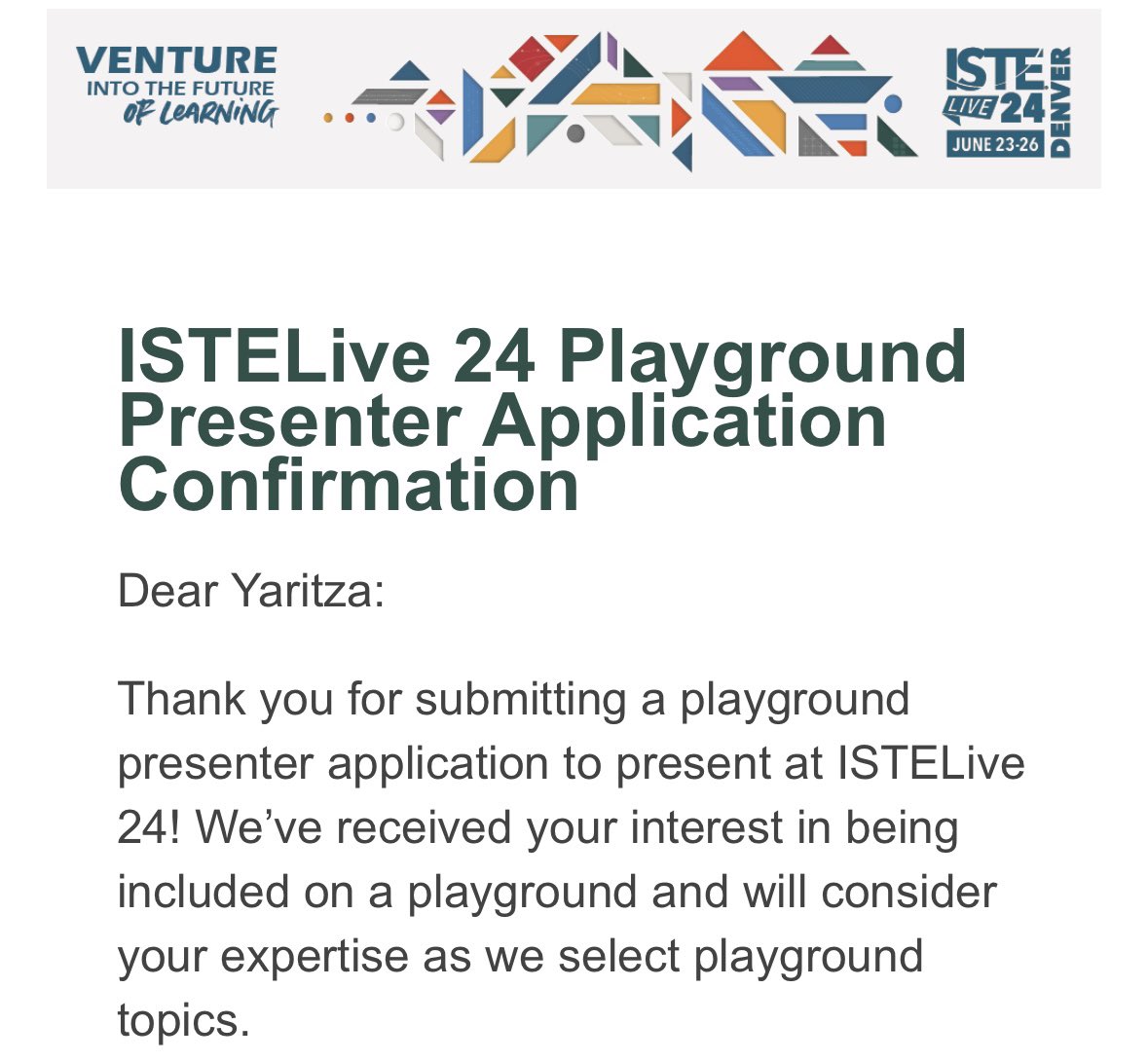YaritzaV_'s tweet photo. ✅#ISTELIVE 24 Proposals submitted!!
🌈Topics:
🌍Global Collaboration & #SDGs
⚙️Project-Based Learning
#DigitalCitizenship #Creativity #DigEquity https://t.co/J7VPZUhbEB