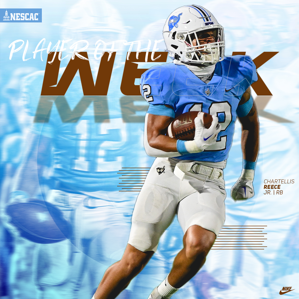 TuftsJumbos's tweet photo. FB | NESCAC Offensive Player of the Week for #️⃣1️⃣2️⃣!!

Congrats to Chartellis Reece on earning the weekly award  178 yards on the ground, two scores as Tufts knocked off Bates 44-16!

More online soon!!

#JumboPride // #GoJumbos https://t.co/SWTbrGs2xI