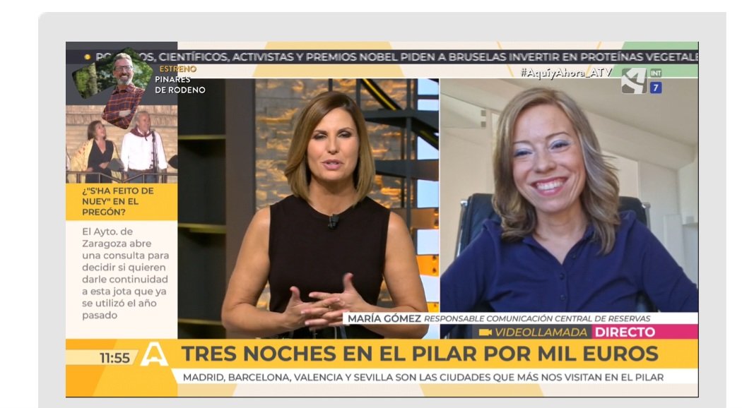 MariaGomezMkt's tweet photo. Datos y reservas para este "Puente del Pilar 2023" con @centralreservas en el Programa @AquiyAhora_ATV de @aragontv con @miriamsdoble 🧳

Analizamos detalles de turismo para estas fechas en min 41:43)
https://t.co/GQMGhPI1kB
 #Datos #Turismo #Televisión #Hoteles #FiestasDelPilar https://t.co/TStsbCe9p7