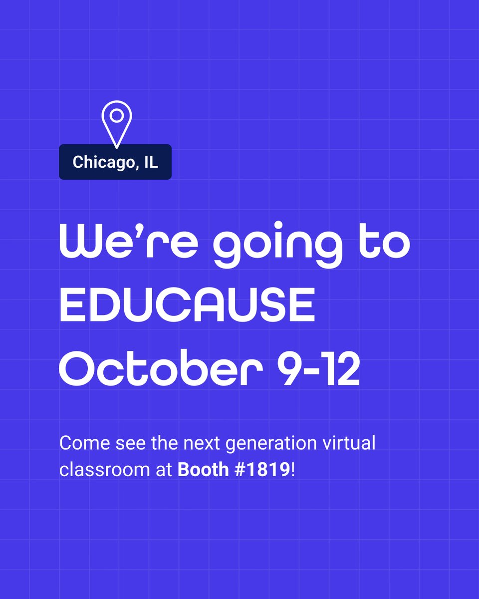 We can't wait to convene with education's brightest minds October 9-12 in Chicago for @educause's 2023 annual conference! Join us at booth 1819 to see the next generation virtual classroom in action. #EdTech #FutureOfLearning #EDUCAUSE23