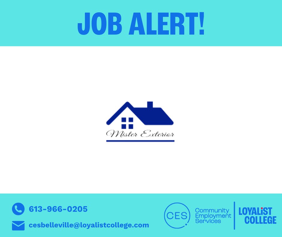 📢JOB ALERT📢 Mister Exterior is seeking to add an Installer/Skilled Labourer to their team! For full job posting details, check out our job board. Link in bio. 

#CommunityEmploymentServices #BellevilleJobs #EmploymentOpportunity #GeneralLabourer