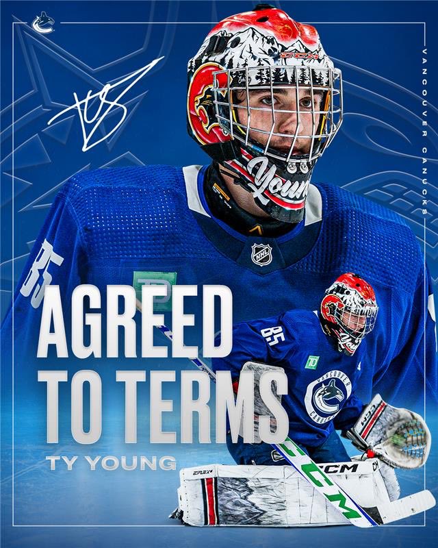 General Manager Patrik Allvin announces that the #Canucks have agreed to terms on a three-year, entry-level contract with goaltender Ty Young. DETAILS | vancanucks.co/48raik9