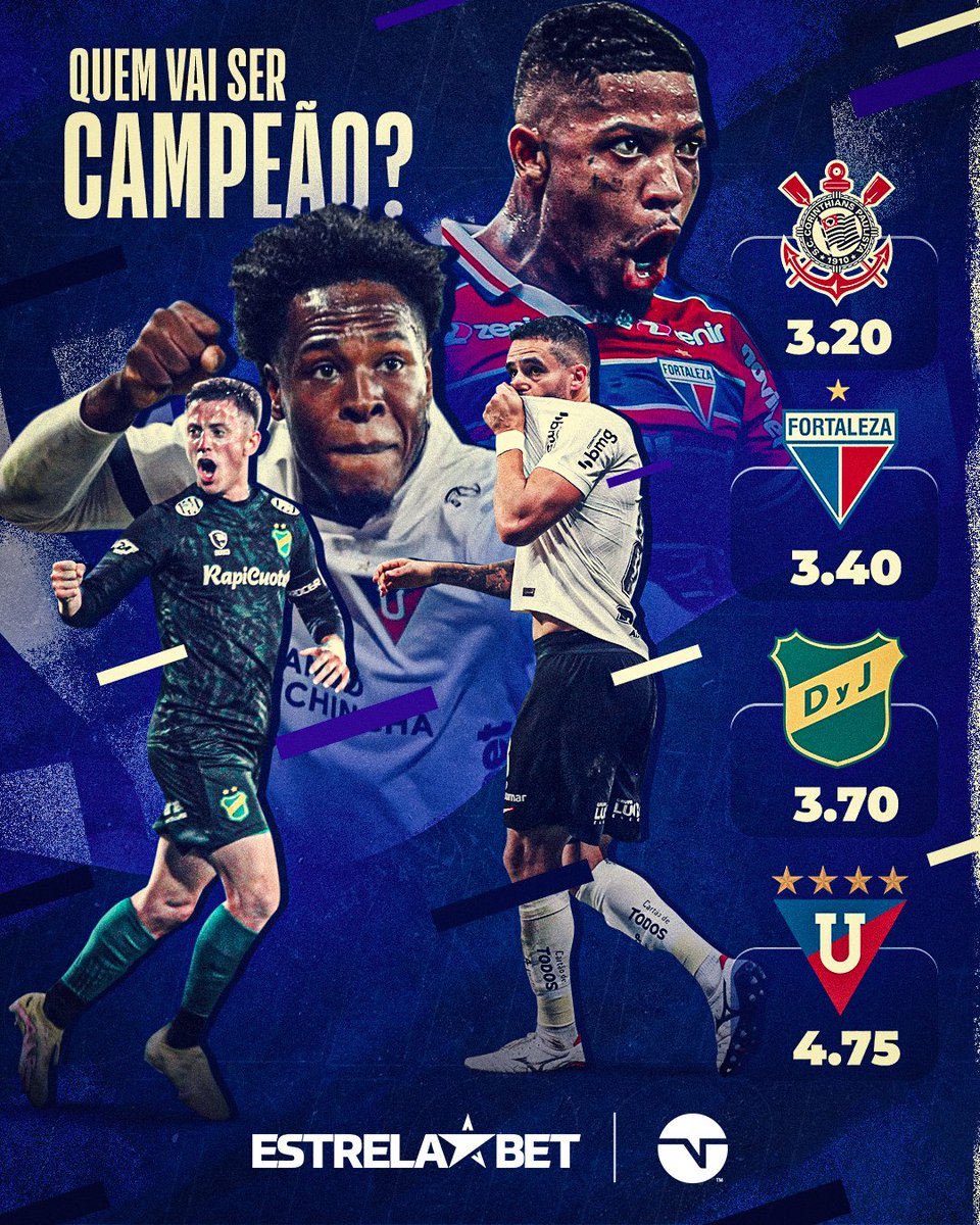TNTSportsBR's tweet photo. OS BRASILEIROS SÃO OS FAVORITOS! 🇧🇷🤩 Corinthians e Fortaleza são os times com mais possibilidades de copar a #SulAmericana2023, segundo a galera da Estrela Bet. Qual é o seu palpite? 🤔 @EstrelaBet #estrelabet #estreladarodada #ebsqd https://t.co/T46rnlJu4T