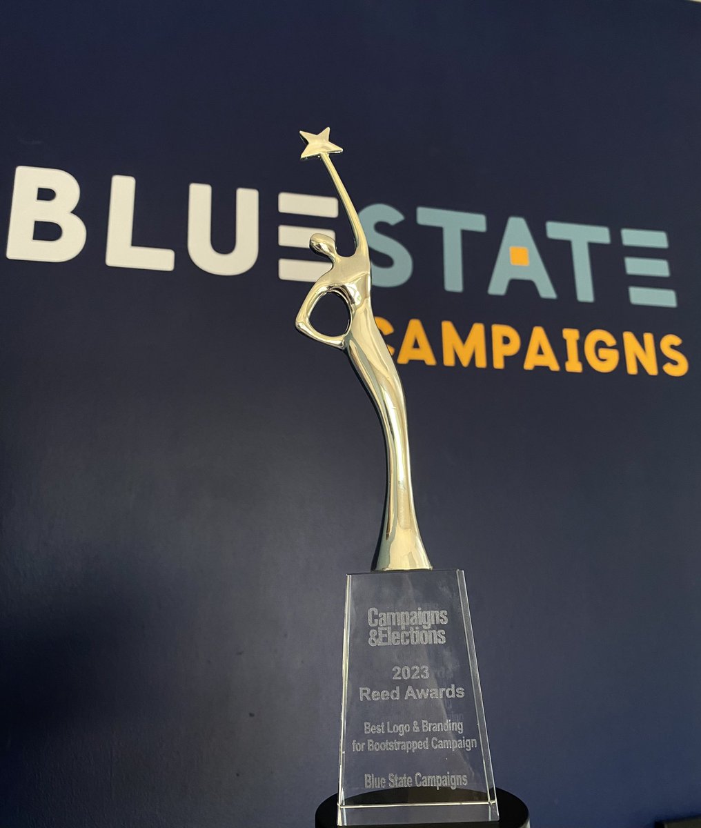 Gobluestate's tweet photo. Just got a shiny new addition to our office!🏆✨ Thank you, @C_and_E and Reed Awards, for recognizing our work!

#Campaigns #CADems #BlueState #Consulting #Strategy #Media #ReedAwards #Award https://t.co/zIEql3QVnb