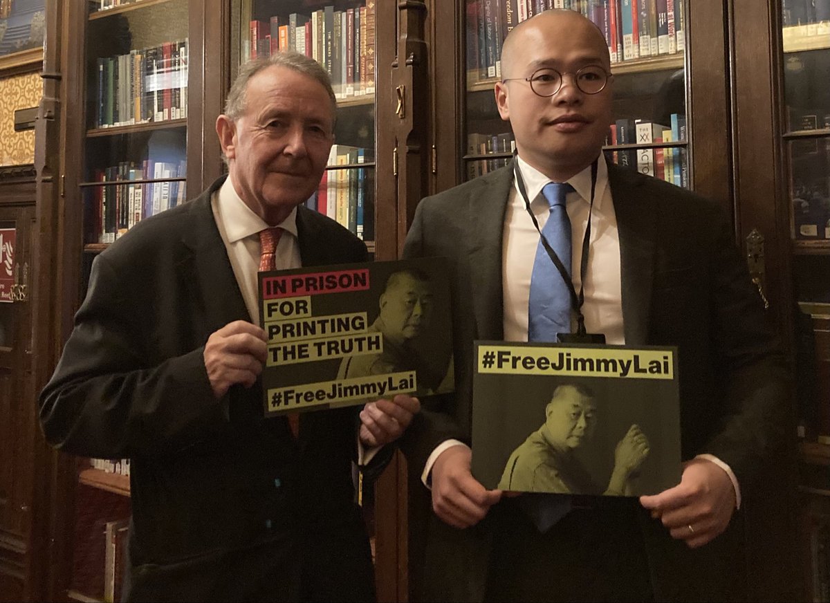 DavidAltonHL's tweet photo. On September 26  - as UK citizen Jimmy Lai reaches 1,000 days behind bars in Hong Kong -  @RishiSunak should publicly call for Jimmy Lai’s release. 

With Sebastien Lai @UKParliament #FreeJimmyLai https://t.co/rE4qBltJkB