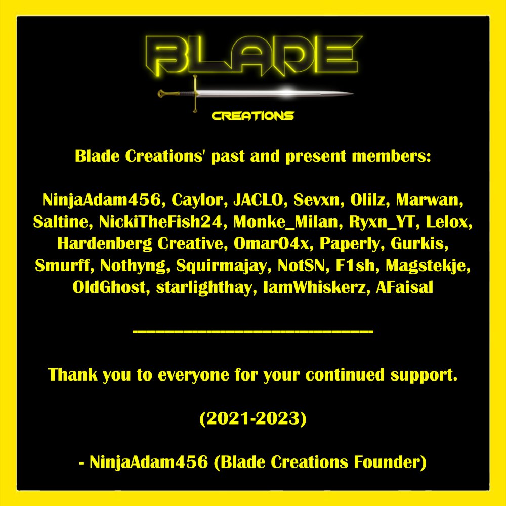 NinjaAdam456's tweet photo. We have made the difficult decision to shut down Blade Creations.

Read more... https://t.co/a7QUD38WHE