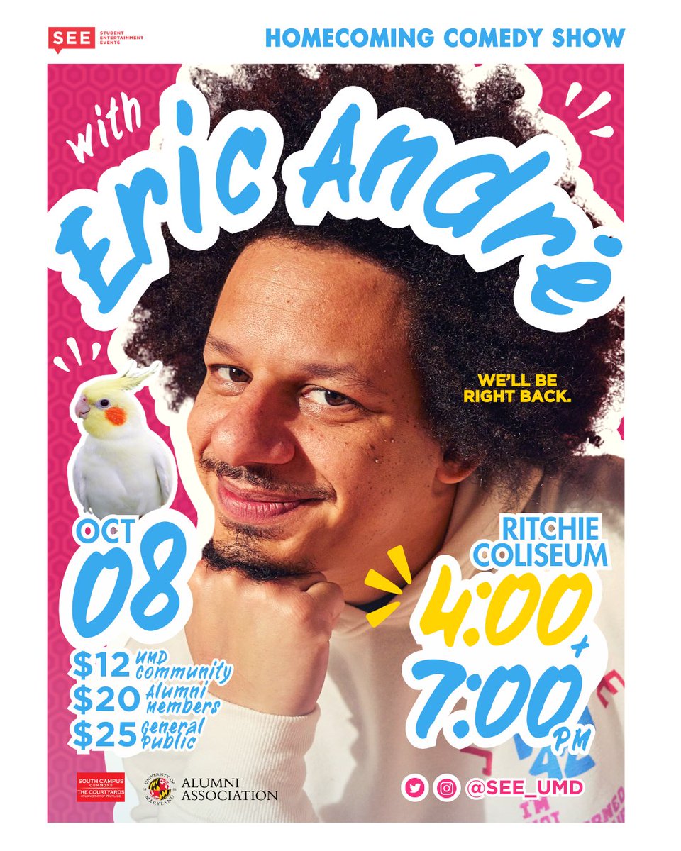 SEE_UMD's tweet photo. SURPRISE! SEE is adding a SECOND SHOW! André will take the stage on 10/8 in Ritchie Coliseum TWICE. Tickets are required for entry; different fees apply to different groups, see our website or instagram for more info. Tickets are available staring on 9/26. https://t.co/oGY4l8OnEz