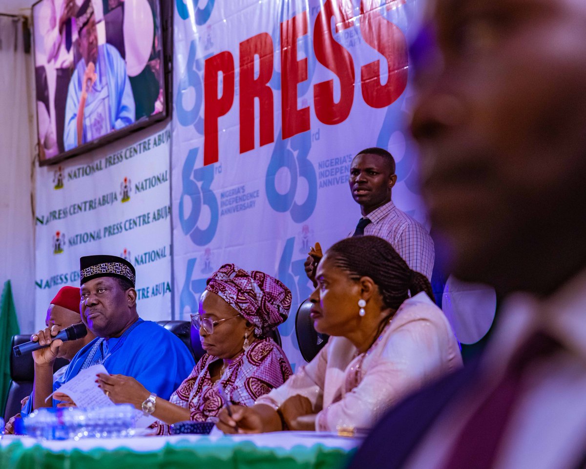SGFAkume's tweet photo. Earlier, I hosted a World Press Conference in Abuja to herald activities of Nigeria’s 63rd Independence Anniversary. We've enjoyed uninterrupted democratic governance since '99, including a smooth Presidential transition in May so this is another opportunity for us to reflect... https://t.co/Ibjk3cISWk