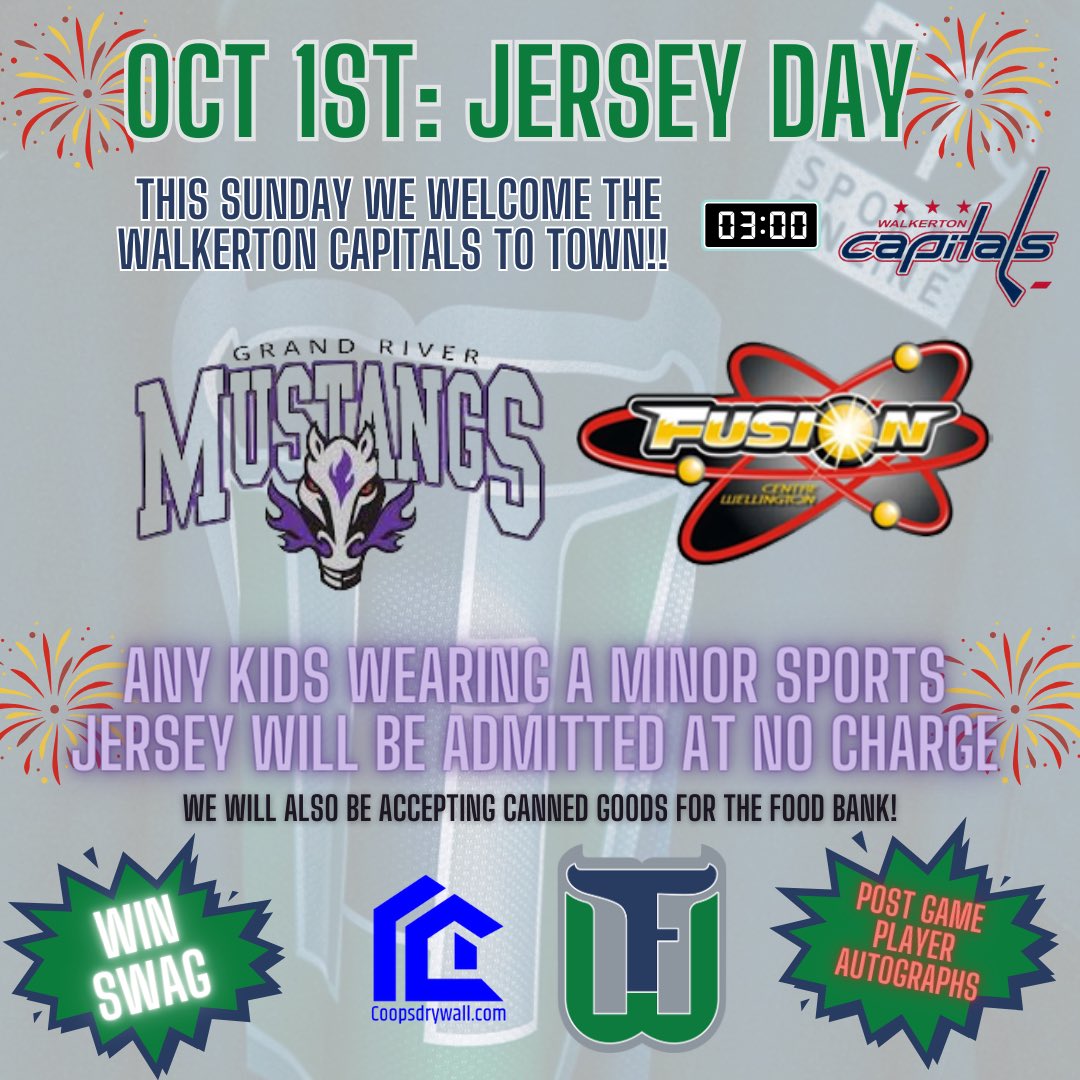 Exciting announcement! This Sunday we host the @walkertoncapitals.jrc and any young fan wearing their sports jersey will be admitted to the game for FREE!!  We have some exciting giveaways through out the game, and are planning an autograph session for after the game!!