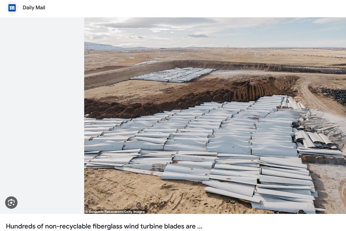 EcoSenseNow's tweet image. Here’s what is done with windmill blades that fail. They are buried because fibreglass can’t be recycled. Doesn’t seem very “renewable” to me.