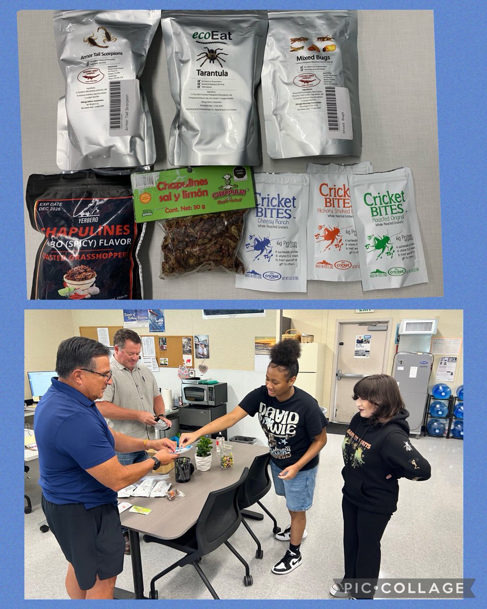 chs_condors's tweet photo. How nice of Mr. Dave Hamilton, Condor Science Teacher at our RMHS site to bring in “food” to feed our students! Dave, along with Ms. Daw &amp; Mr. Gallardo had me thinking back to the old “fear factor” show with this in-class experience. #CondorsSoar https://t.co/GGFn5Kwuhf
