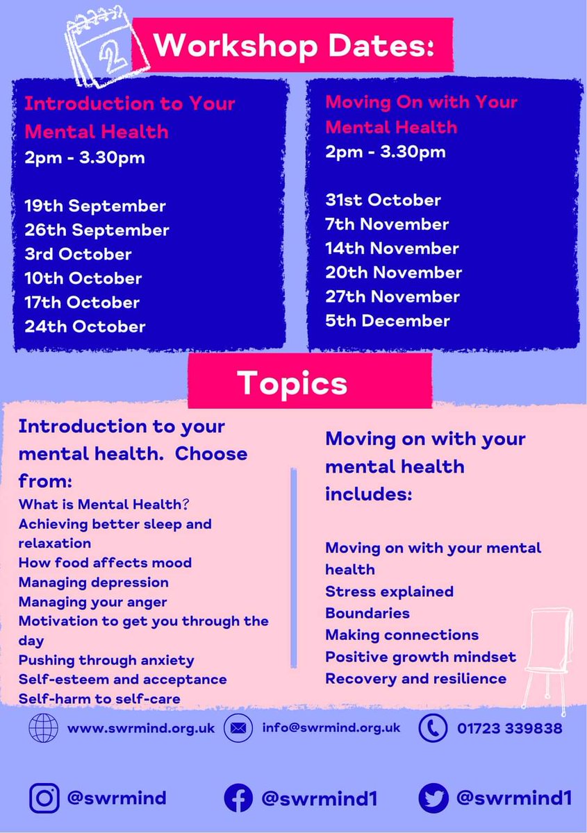swrmind1's tweet photo. The next session of MindTalks at  Eastside Community Centre is on tomorrow afternoon. Come and learn more about living with anxiety,get practical, usable ideas on tackling it day to day. Sign up online or give us a call on 01723 339838. #whitby #eskvalley #mentalhealthmatters https://t.co/ycGrFGDuYW