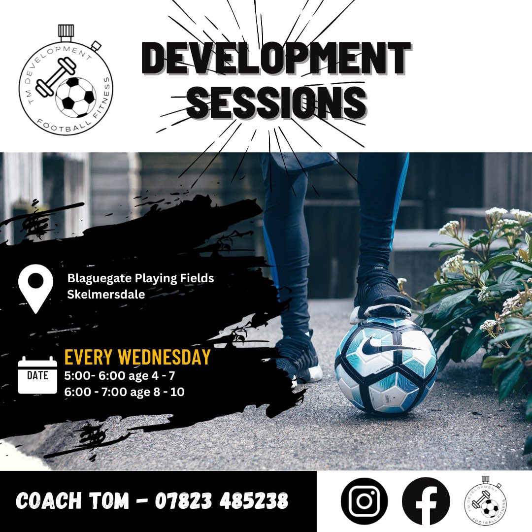 Football Development Sessions Every Wednesday!** ⚽

!!!!FIRST WEEK FREE!!!!

🕒 **Timing:**
- Ages 4-7: 5:30 PM to 6:30 PM
- Ages 8-10: 6:30 PM to 7:30 PM

🌟 **About the Sessions:**
Join us for our weekly ALL ABILITIES Football Development Sessions!