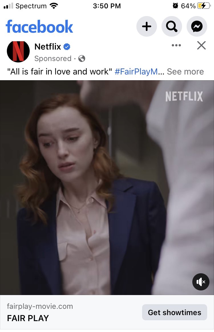 Netflix’s running Facebook ads for #FairPlay #FairPlayMovie #PhoebeDynevor #AldenEhrenreich