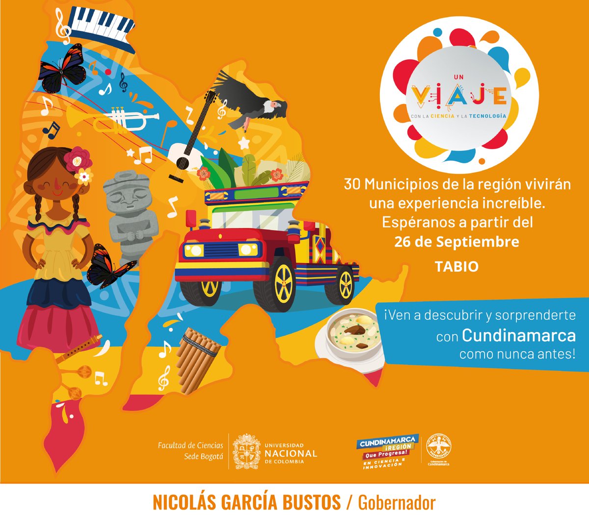 La exposición itinerante '𝗨𝗻 𝘃𝗶𝗮𝗷𝗲 𝗰𝗼𝗻 𝗹𝗮 𝗰𝗶𝗲𝗻𝗰𝗶𝗮 𝘆 𝗹𝗮 𝘁𝗲𝗰𝗻𝗼𝗹𝗼𝗴í𝗮' de <a href="/CundinamarcaGob/">Gobernación de Cundinamarca</a> llega a Tabio, los próximos 26 , 27 y 28 de sept. ¡No te la pierdas, a partir de las 10 a.m. y hasta las 4 p.m. en el Centro de Integración Ciudadana, CIC.!