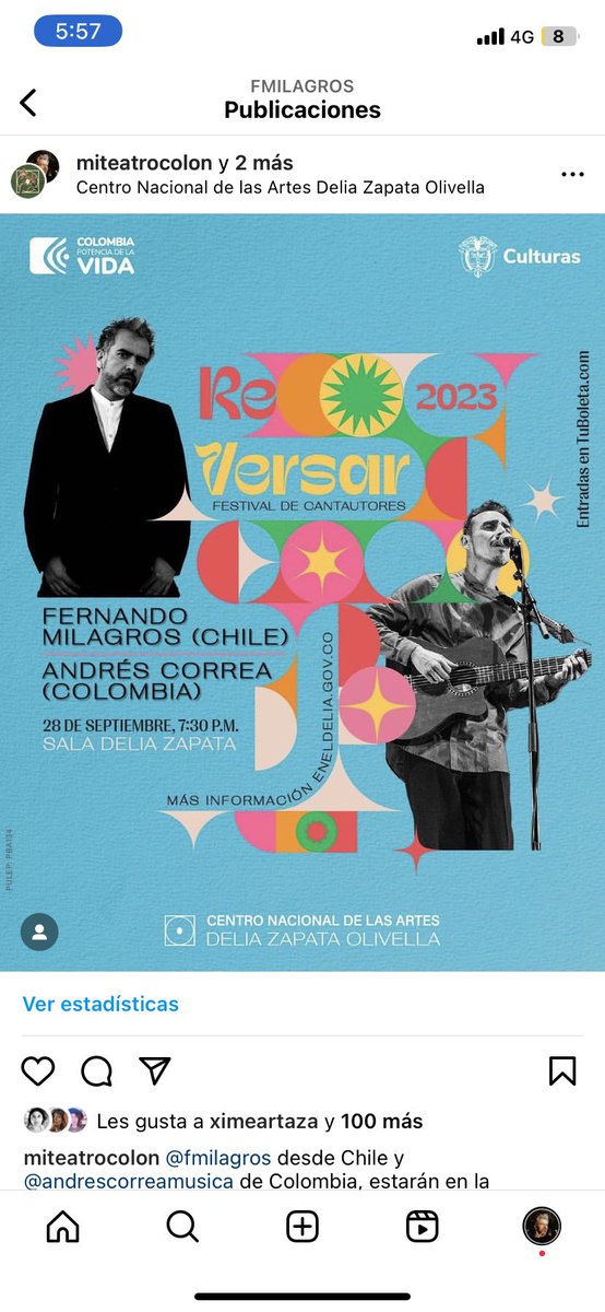 Contento de volver a la hermosa Bogotá. 28 de sept tocando en el Festival ReVersar en la Sala Delia Zapata junto al capo Andres Correa.