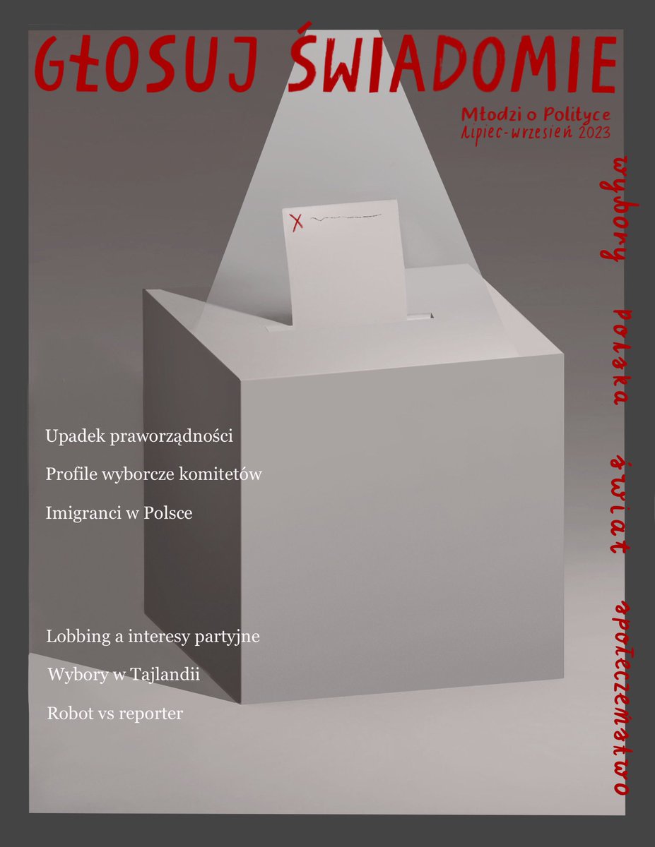 ‼️bit.ly/mlodziopolityc…‼️

Już jest! Nowe wydanie kwartalnika Młodzi o Polityce przeczytacie już na naszej stronie. 13. numer poświeciliśmy tegoroczym wyborom.

W środku znajdziecie zarówno podsumowanie 8 lat rządów PiS jak i analizy programów innych partii politycznych.