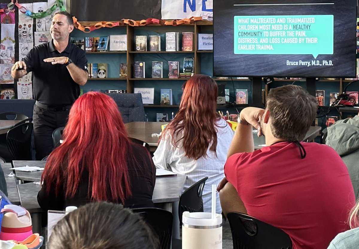 LivelyFalcons's tweet photo. Guest Speaker, @JC_Pohl, speaks to staff about Building Resilient Students. How can we all be charismatic adults and build a culture of community connections? #relationalneeds #SELirl @HodgePodgeEDU @TEENTRUTH @AustinISDPL @Secondary_AISD https://t.co/je2C8cHmjH