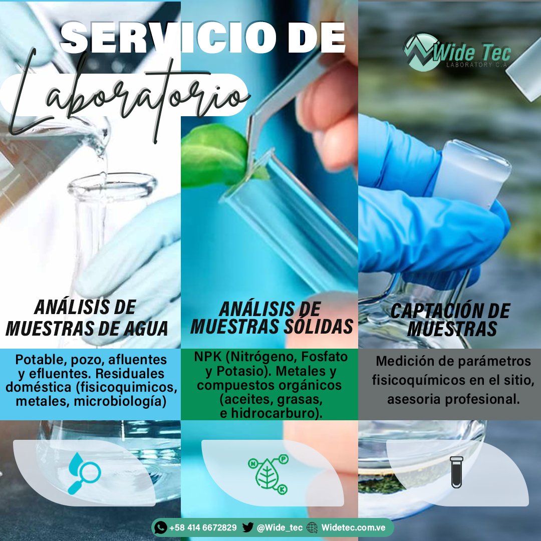 wide_tec's tweet photo. Ofrecemos servicios de análisis para agua de pozos, agua potable, efluentes, análisis de metales: alimentos, materia vegetal, suelos y aguas, análisis de NPK, nitrógeno, potasio, fósforos y más.
WhatsApp:📱+58- 414-667-28-99  
#Laboratorio #Maracaibo #Venezuela #WideTec #Caracas https://t.co/nMpvC9pUd5