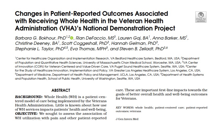 #Veterans in VA with chronic pain receiving #WholeHealth Care care have better experiences and are more engaged in care. #LiveWholeHealth @bbokhour @VA_CHOIR @vahsrd @UMassChan rdcu.be/dluZ3