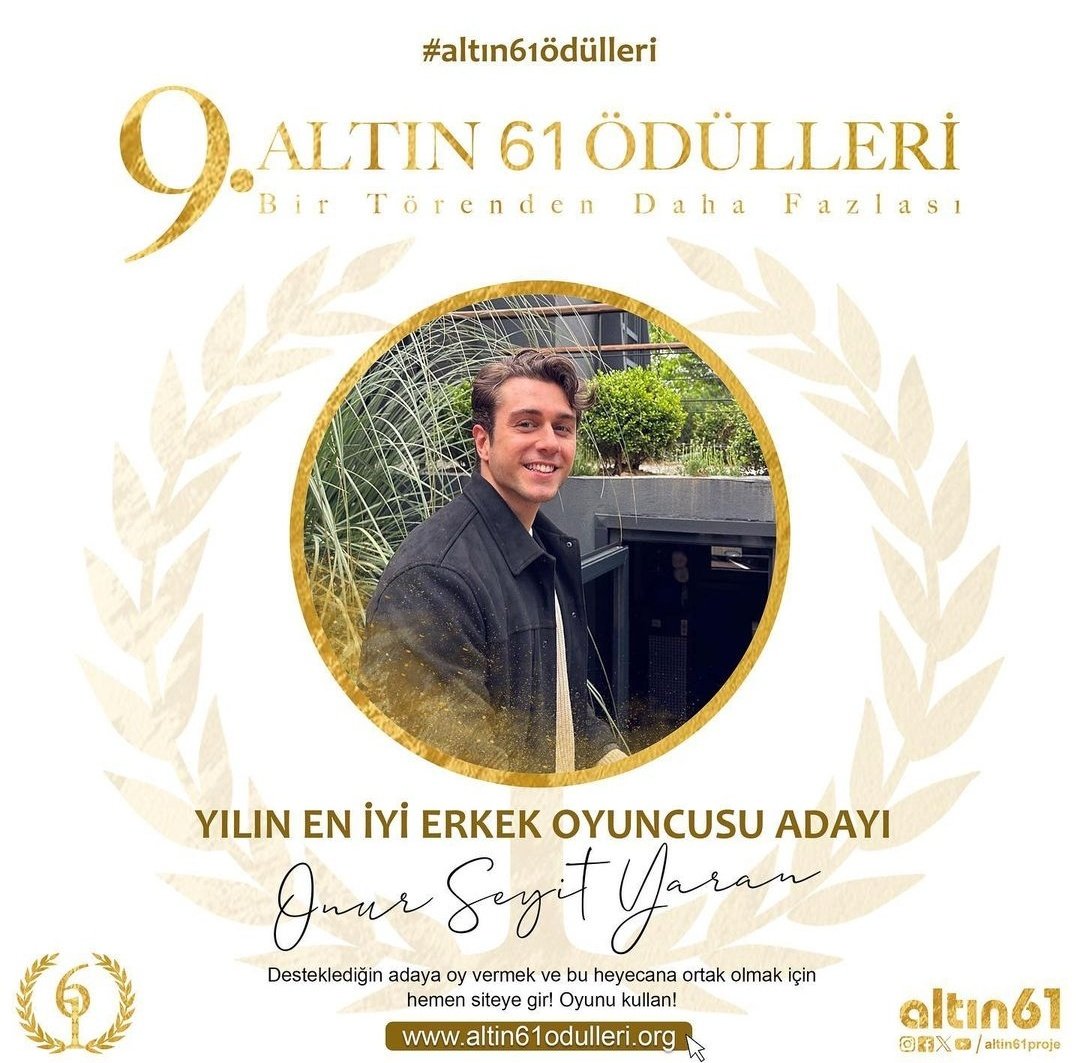 Herkese merhaba 🌹

Bu yıl 9. kez düzenlenen Altın 61 ödüllerinde En İyi Erkek Oyuncu kategorisinde Onur'a oy vermeyi unutmayalım ❤️💫

🔗 docs.google.com/forms/d/e/1FAI…

#OnurSeyitYaran