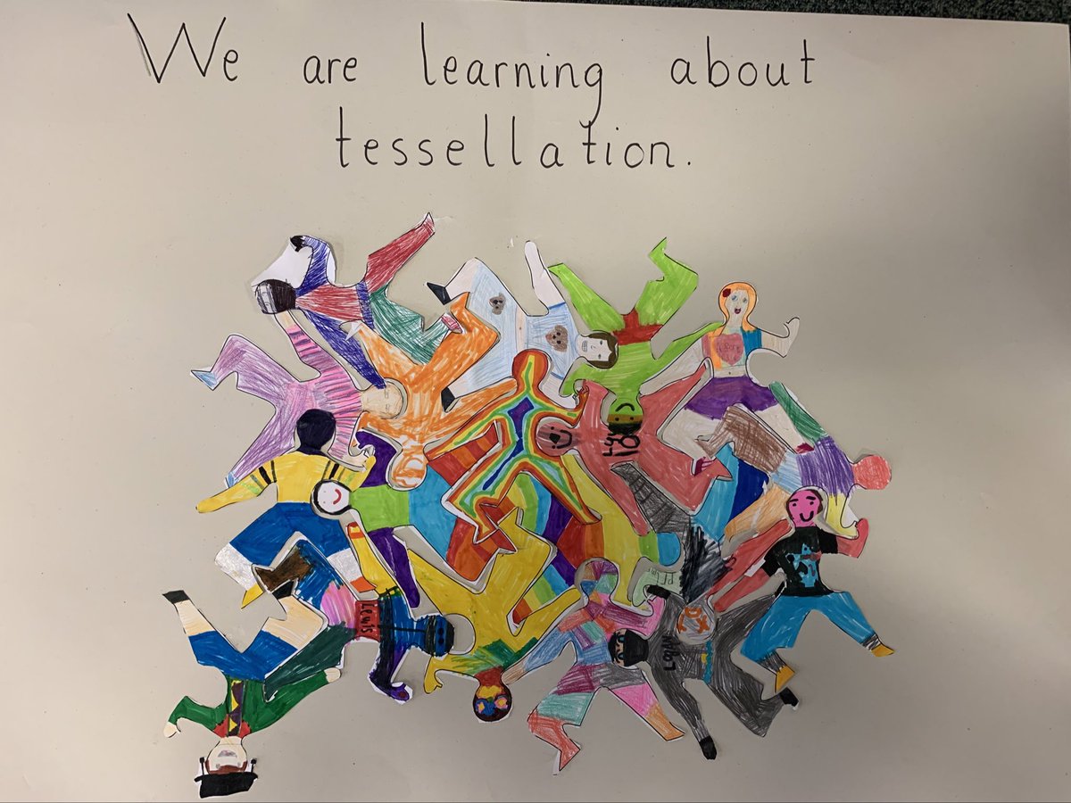 Last week <a href="/KPS_Primary3G/">Miss Gourlay and P3G</a> were learning about tessellation. We explored different shapes (regular and irregular) to find out if they could tile or not. We then started making a class tessellation poster using an outline of a person to see if we could fit them together. Well done!