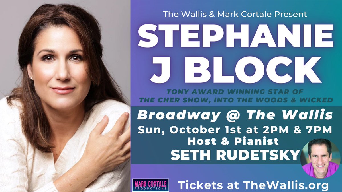 It Takes Two… so we’re bringing you TWO chances to see Tony Award Winner STEPHANIE J BLOCK with SiriusXM’s Seth Rudetsky at The Wallis On Sunday, October 1st!! Go to the Woods at TheWallis.org

<a href="/StephanieJBlock/">Stephanie J. Block (she/her)</a> <a href="/SethRudetsky/">Seth Rudetsky he/him</a> <a href="/TheWallisBH/">The Wallis</a> <a href="/MarkCortale/">Mark Cortale</a> @ptownarthouse