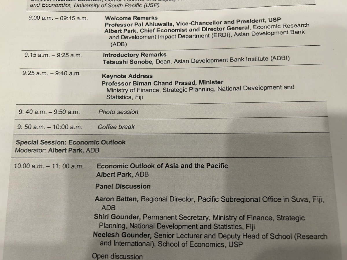 USP Economics (@uspecon) on Twitter photo Forum on 'Pacific Island Economies: Aiming for Sustainable Economic Development in Midst of Growing Uncertainties' starting at 9 am. Keynote address to be delivered by DPM of Fiji <a href="/bimanprasad/">Professor Biman Prasad DPM, Fiji</a> |
<a href="/ADB_Pacific/">ADB Pacific</a> <a href="/ADBInstitute/">Asian Development Bank Institute</a> <a href="/GounderNeelesh/">Neelesh Gounder</a> Forum on 'Pacific Island Economies: Aiming for Sustainable Economic Development in Midst of Growing Uncertainties' starting at 9 am. Keynote address to be delivered by DPM of Fiji <a href="/bimanprasad/">Professor Biman Prasad DPM, Fiji</a> |
<a href="/ADB_Pacific/">ADB Pacific</a> <a href="/ADBInstitute/">Asian Development Bank Institute</a> <a href="/GounderNeelesh/">Neelesh Gounder</a>