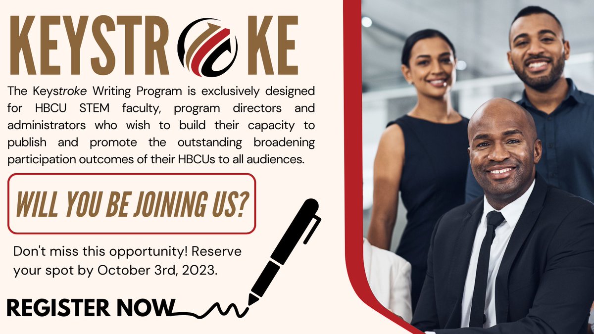 weareCASL's tweet photo. Calling all #HBCU faculty, administrators and program directors in #STEM! The #CASL Keystroke Writing Program is now accepting applications. Submit your applications before October 3, 2023. To apply, visit https://t.co/mAugatYp1u. https://t.co/Qxd3Gqabhl
